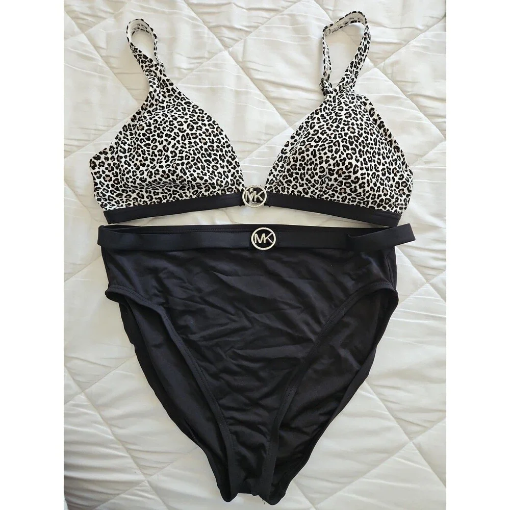Michael Kors Leopard Triangle Bikini Bathing Suit Set Sz Large NWOT